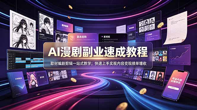AI漫剧副业速成教程,取材编剧剪辑一站式教学;快速上手实现内容变现接单增收-MFXUI中国站