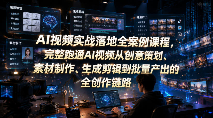 AI视频实战落地全案例课程，完整跑通AI视频从创意策划、素材制作、生成剪辑到批量产出的全创作链路-MFXUI中国站