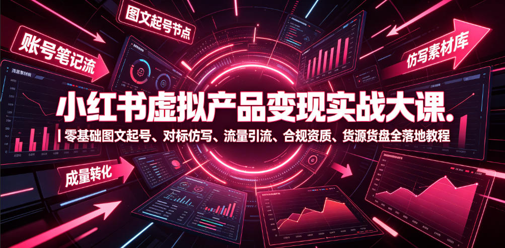 小红书虚拟产品变现实战大课｜零基础图文起号、对标仿写、流量引流、合规资质、货源货盘全落地教程-MFXUI中国站