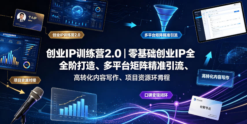 创业IP训练营2.0｜零基础创业IP全阶打造、多平台矩阵精准引流、高转化内容写作、项目资源对接与口碑变现闭环课程-MFXUI中国站