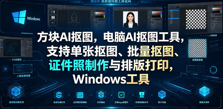 方块AI抠图，电脑AI抠图工具，支持单张抠图、批量抠图、证件照制作与排版打印，Windows工具-MFXUI中国站
