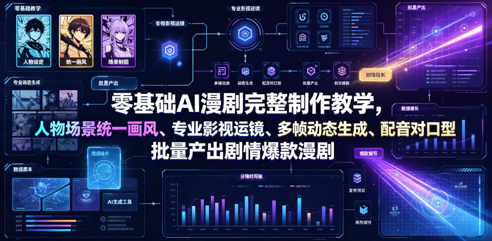 零基础AI漫剧完整制作教学，人物场景统一画风、专业影视运镜、多帧动态生成、配音对口型，批量产出剧情爆款漫剧-MFXUI中国站