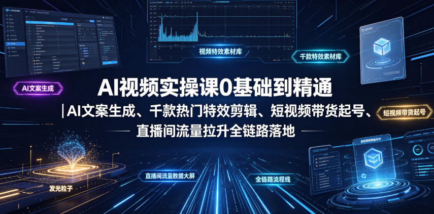 AI视频实操课0基础到精通｜AI文案生成、千款热门特效剪辑、短视频带货起号、直播间流量拉升全链路落地-MFXUI中国站