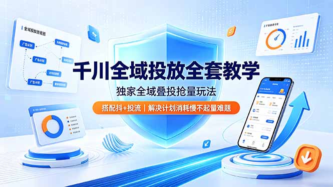 千川全域投放全套教学，独家全域叠投抢量玩法，搭配抖+投流，解决计划消耗慢不起量难题-MFXUI中国站