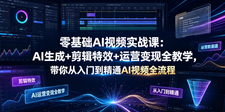 零基础AI视频实战课：AI生成+剪辑特效+运营变现全教学，带你从入门到精通AI视频全流程-MFXUI中国站