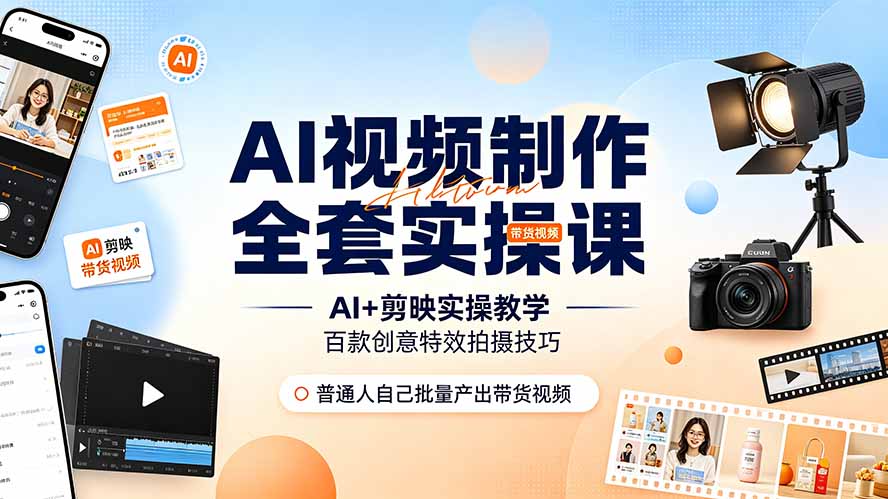 AI视频制作全套实操课，多款AI工具搭配剪映教学，百种特效运镜拍摄实操，抖音账号带货运营全覆盖-MFXUI中国站