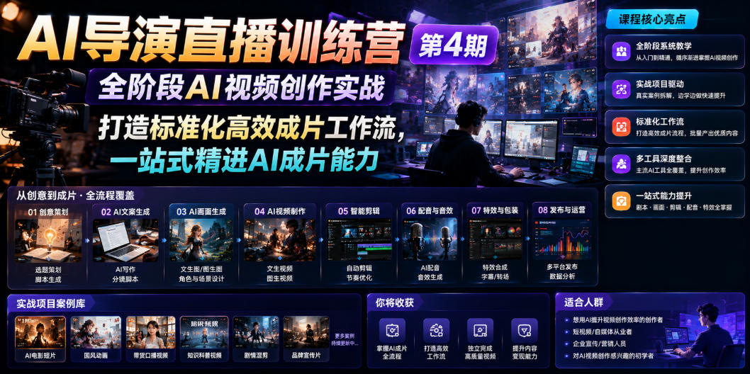 AI导演直播训练营第4期｜全阶段AI视频创作实战，打造标准化高效成片工作流，一站式精进AI成片能力-MFXUI中国站