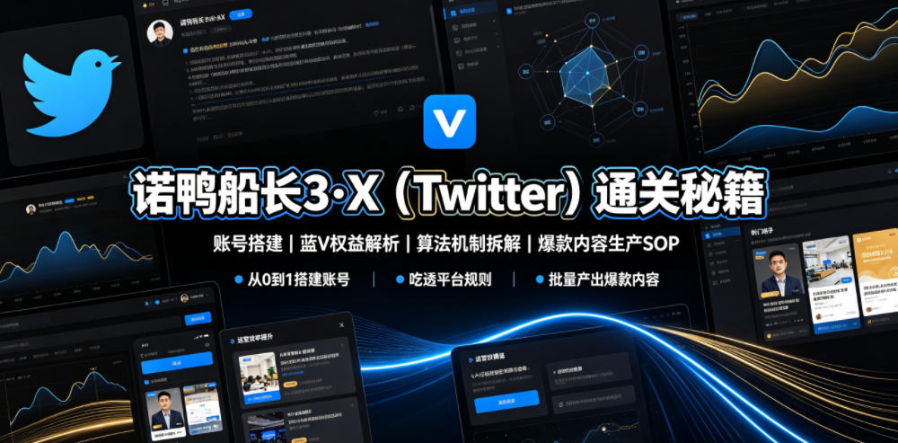诺鸭船长3·X(Twitter)通关秘籍，涵盖账号搭建、蓝V权益解析、算法机制拆解及爆款内容生产SOP-MFXUI中国站