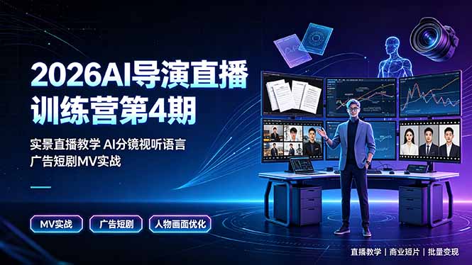 2026AI导演直播训练营第4期，实景直播教学AI分镜视听语言，广告短剧MV实战，解决人物画面崩坏痛点-MFXUI中国站
