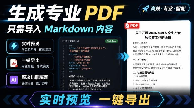 只需导入Markdown内容,实时预览一键导出专业PDF!轻松解决AI生成内容排版问题Presto-MFXUI中国站