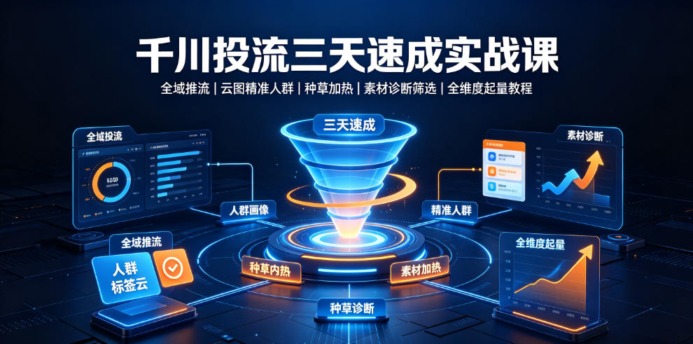 千川投流三天速成实战课｜全域推流、云图精准人群、种草加热、素材诊断筛选全维度起量教程-MFXUI中国站