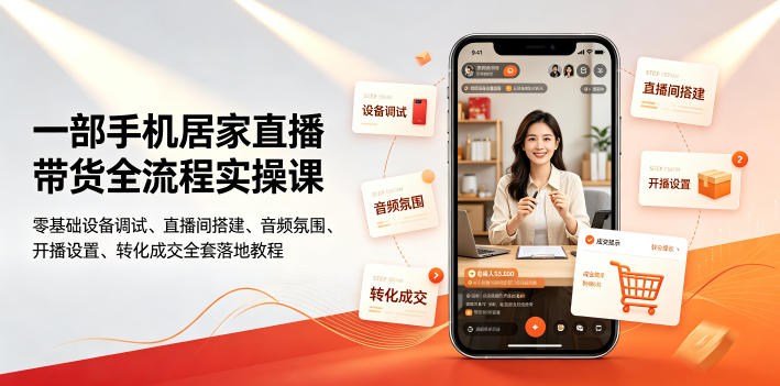 一部手机居家直播带货全流程实操课｜零基础设备调试、直播间搭建、音频氛围、开播设置、转化成交全套落地教程-MFXUI中国站