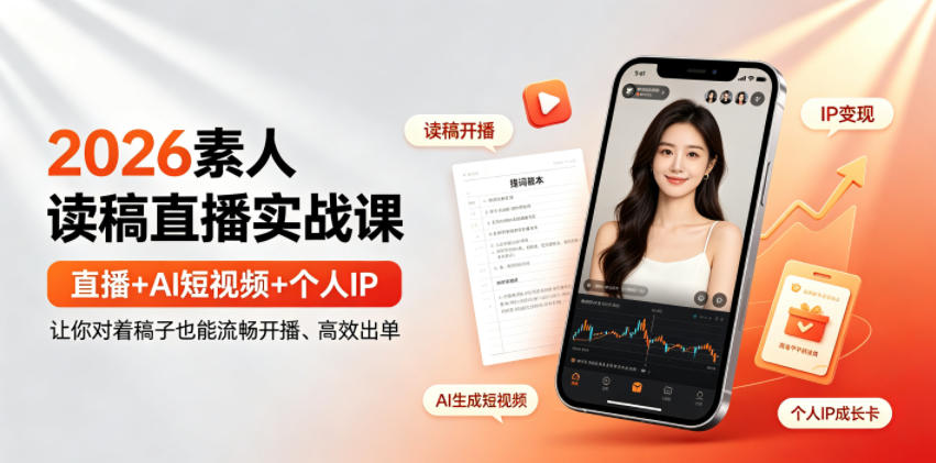 2026素人读稿直播实战课|直播+AI短视频+个人IP,让你对着稿子也能流畅开播、高效出单-MFXUI中国站