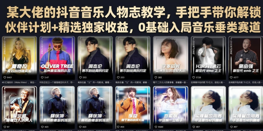 某大佬的抖音音乐人物志教学，手把手带你解锁伙伴计划+精选独家收益，0基础入局音乐垂类赛道-MFXUI中国站