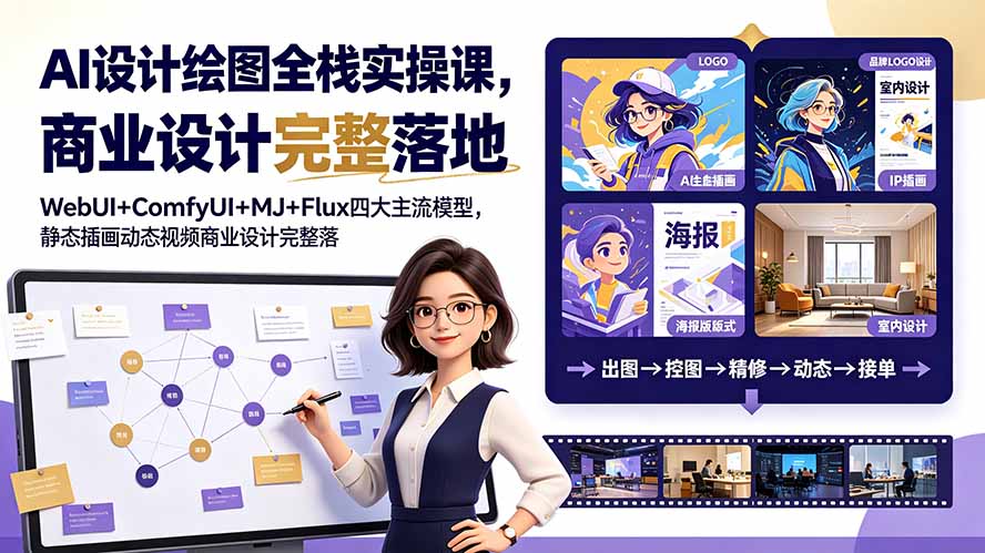AI设计绘图全栈实操课，WebUI+ComfyUI+MJ+Flux四大主流模型，静态插画动态视频商业设计完整落地教程-MFXUI中国站