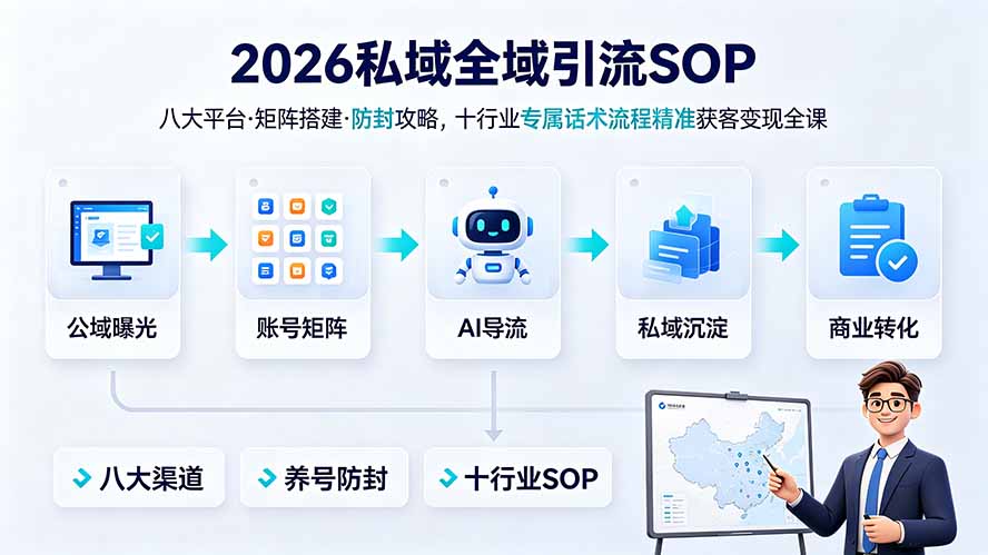2026私域全域引流SOP｜八大平台·矩阵搭建·防封攻略，十行业专属话术流程精准获客变现全课-MFXUI中国站