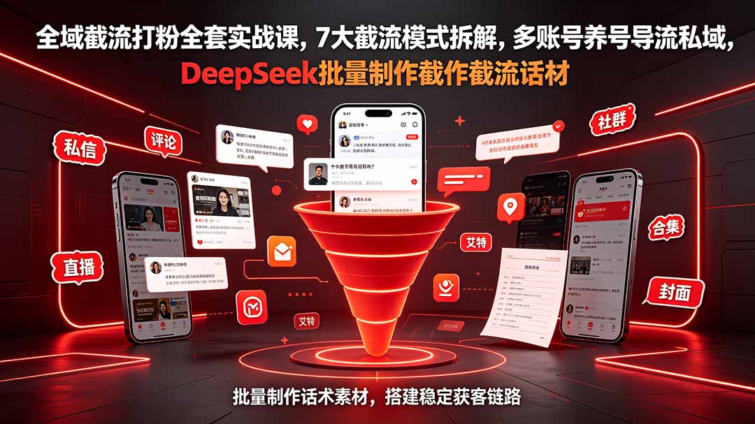 全域截流打粉全套实战课，7大截流模式拆解，多账号养号导流私域，DeepSeek批量制作截流话术素材-MFXUI中国站