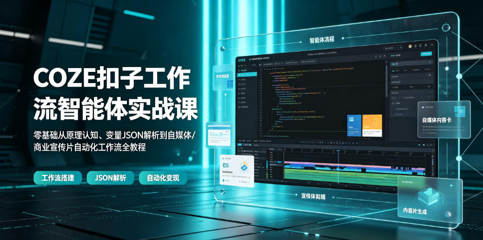 COZE扣子工作流智能体实战课|零基础从原理认知、变量JSON解析到自媒体/商业宣传片自动化工作流全教程-MFXUI中国站