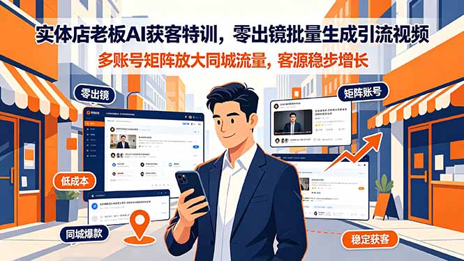 实体店老板AI获客特训,零出镜批量生成引流视频,多账号矩阵放大同城流量,客源稳步增长-MFXUI中国站