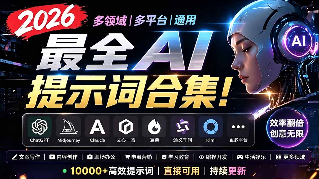 2026最全AI提示词合集！多领域多平台通用，涵盖AI绘画、电商主图、爆款文案，脚本创作等-MFXUI中国站