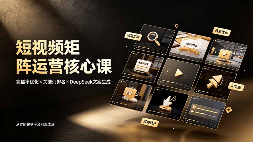 短视频矩阵运营核心课：完播率优化×关键词排名×DeepSeek文案生成，从零搭建多平台引流体系-MFXUI中国站