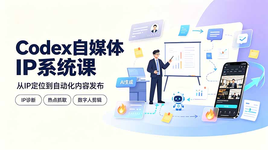 Codex自媒体IP系统课:IP诊断/热点抓取/IP蒸馏 Skill,爆款复刻数字人多平台自动发布教程-MFXUI中国站