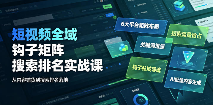短视频全域钩子矩阵搜索排名实战课|6大平台矩阵布局、关键词堆量抢占搜索流量、钩子私域导流、AI批量内容生成-MFXUI中国站