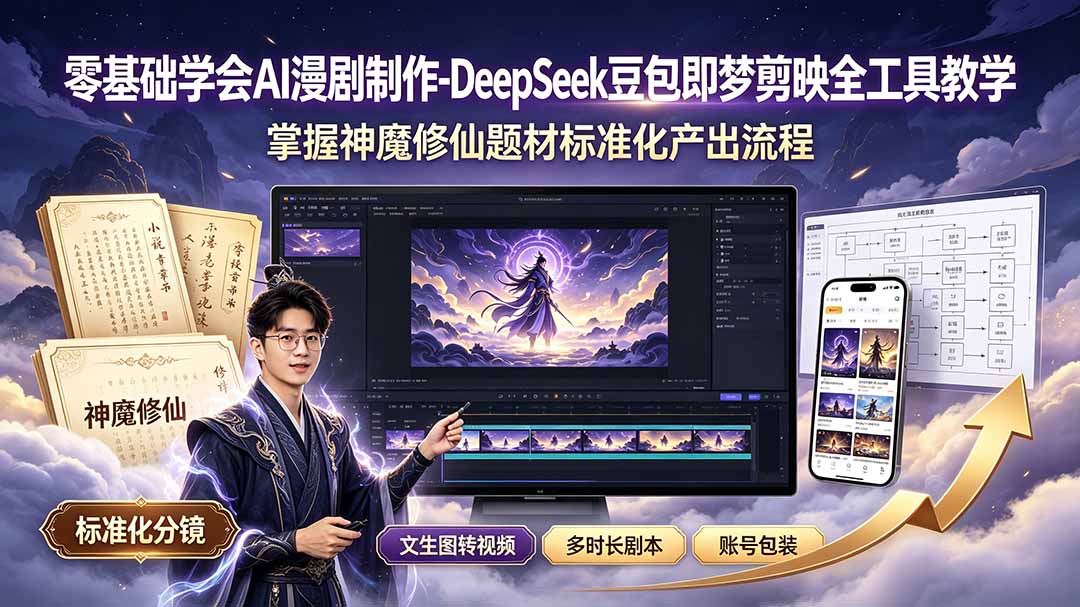 零基础学会AI漫剧制作-DeepSeek豆包即梦剪映全工具教学，掌握神魔修仙题材标准化产出流程-MFXUI中国站