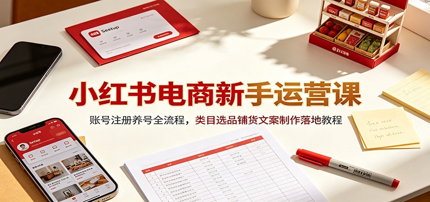 小红书电商新手运营课:账号注册养号全流程,类目选品铺货文案制作落地教程-MFXUI中国站