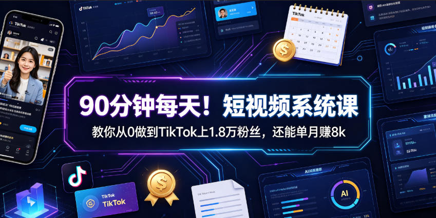 90分钟每天!短视频系统课教你从0做到TikTok上1.8万粉丝,还能单月賺8k【原创双语字幕】-MFXUI中国站