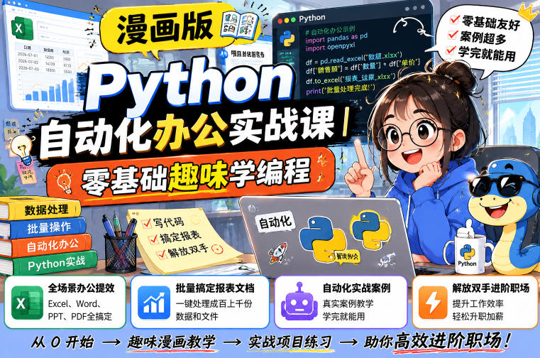 漫画版Python自动化办公实战课|零基础趣味学编程,全场景办公提效、批量搞定报表文档、解放双手进阶职场-MFXUI中国站