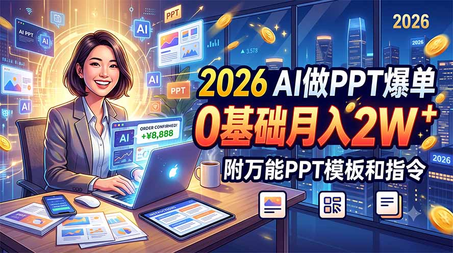 2026 AI做PPT爆单,0基础月入2W,附万能PPT模板和指令-MFXUI中国站