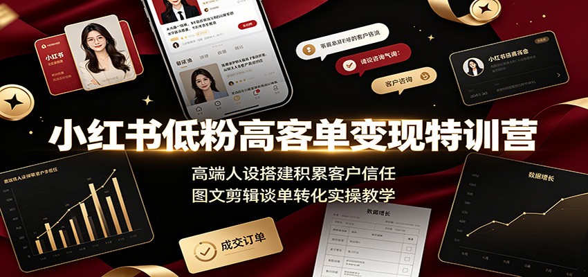 小红书低粉高客单变现特训营:高端人设搭建积累客户信任,图文剪辑谈单转化实操教学-MFXUI中国站