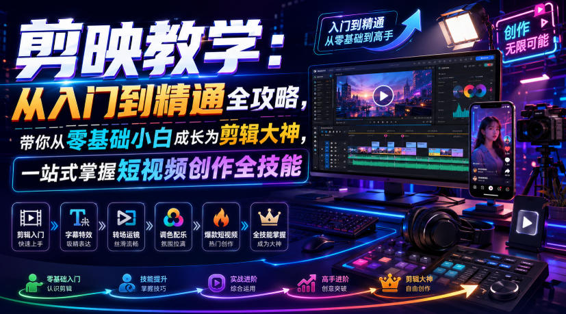 剪映教学：从入门到精通全攻略，带你从零基础小白成长为剪辑大神，一站式掌握短视频创作全技能-MFXUI中国站