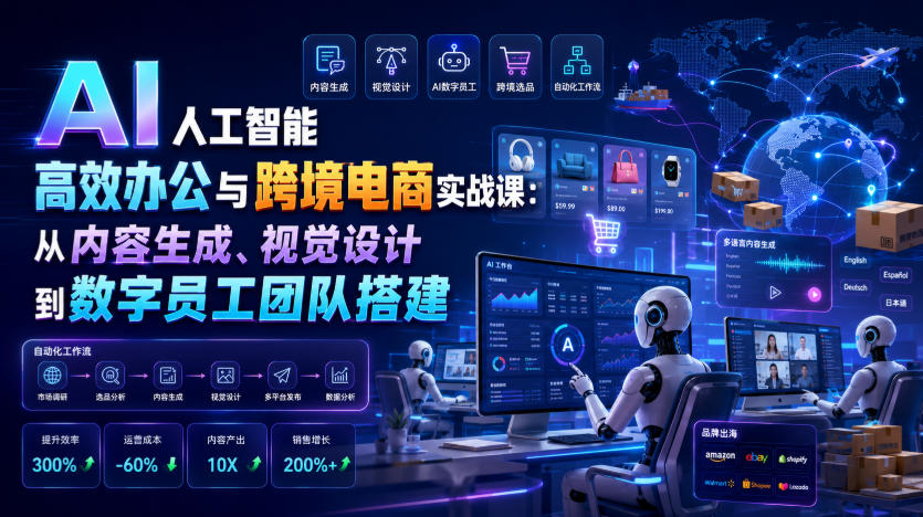 AI人工智能高效办公与跨境电商实战课:从内容生成、视觉设计到数字员工团队搭建-MFXUI中国站
