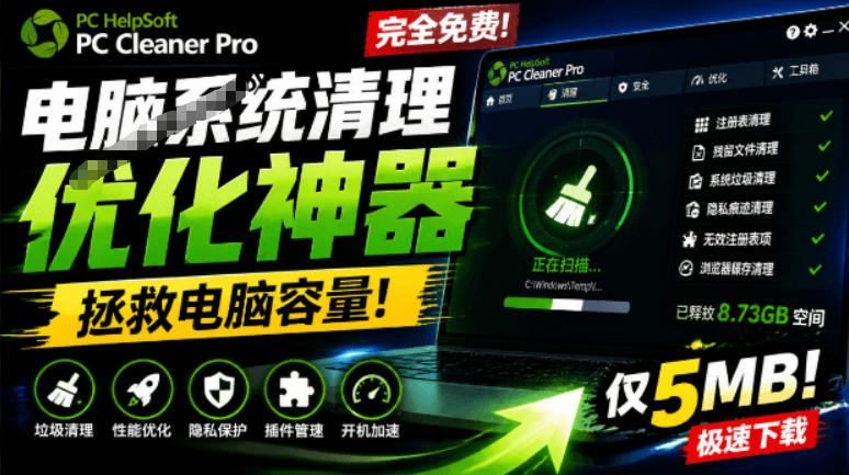 轻松吊打Win系统自带工具!电脑清理神器,拯救电脑容量,仅5MB,完全免费使用PC Cleaner Pro-MFXUI中国站