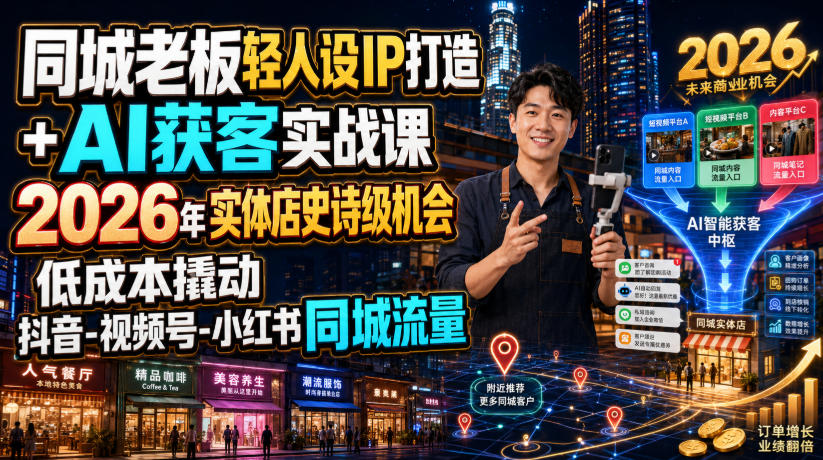 同城老板轻人设IP打造+AI获客实战课,2026年实体店史诗级机会,低成本撬动抖音-视频号-小红书同城流量-MFXUI中国站