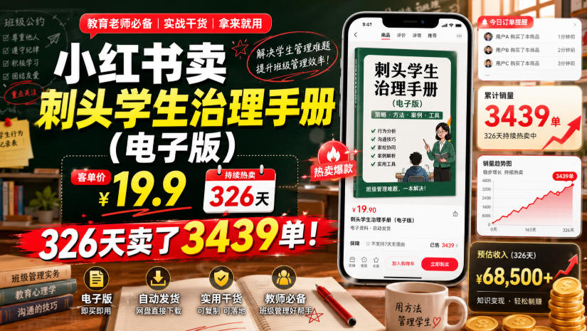 小红书卖刺头学生治理手册(电子版),客单价19.9,326天卖了3439单!-MFXUI中国站