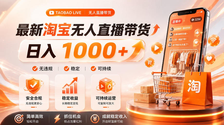 拒绝死工资!淘宝无人直播,让你睡觉都在进账,单设备日入1k+普通人的变现蓝海【揭秘】-MFXUI中国站