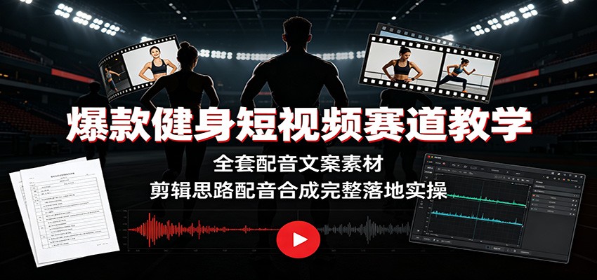 爆款健身短视频赛道教学:全套配音文案素材,剪辑思路配音合成完整落地实操-MFXUI中国站