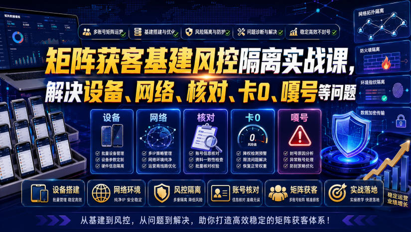 矩阵获客基建风控隔离实战课,解决设备、网络、核对、卡0、嘎号等问题-MFXUI中国站