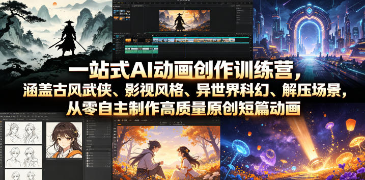 一站式AI动画创作训练营,涵盖古风武侠、影视风格、异世界科幻、解压场景,从零自主制作高质量原创短篇动画(更新)-MFXUI中国站