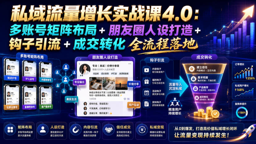 私域流量增长实战课4.0:多账号矩阵布局+朋友圈人设打造+钩子引流+成交转化全流程落地-MFXUI中国站