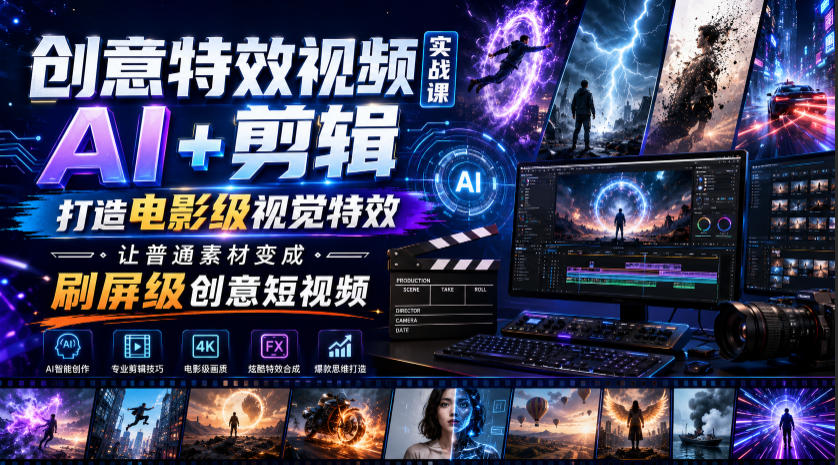 创意特效视频实战课,AI+剪辑打造电影级视觉特效,让普通素材变成刷屏级创意短视频-MFXUI中国站