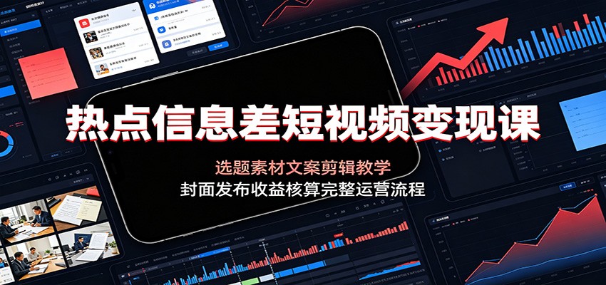 热点信息差短视频变现课：选题素材文案剪辑教学，封面发布收益核算完整运营流程-MFXUI中国站
