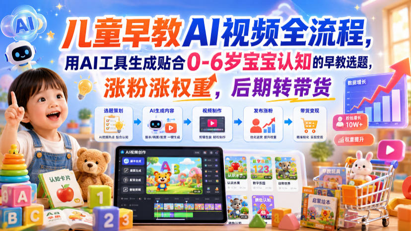 儿童早教AI视频全流程,用AI工具生成贴合0-6岁宝宝认知的早教选题,涨粉涨权重,后期转带货-MFXUI中国站
