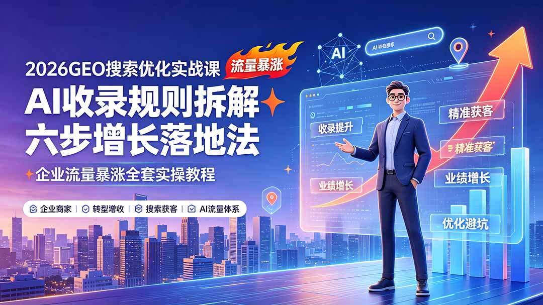 2026GEO搜索优化实战课:AI收录规则拆解|六步增长落地法|企业流量暴涨全套实操教程-MFXUI中国站
