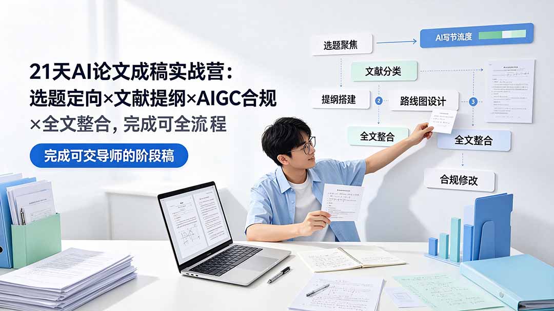 21天AI论文成稿实战营:选题定向×文献提纲×AIGC合规×全文整合,完成可交导师的阶段稿-MFXUI中国站