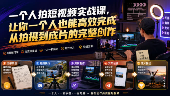 一个人拍短视频实战课，让你一个人也能高效完成从拍摄到成片的完整创作-MFXUI中国站
