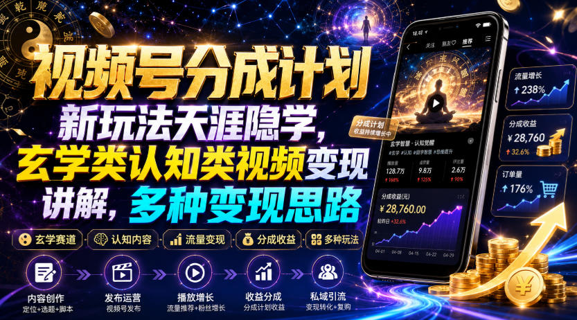 视频号分成计划新玩法天涯隐学，玄学类认知类视频变现讲解，多种变现思路-MFXUI中国站
